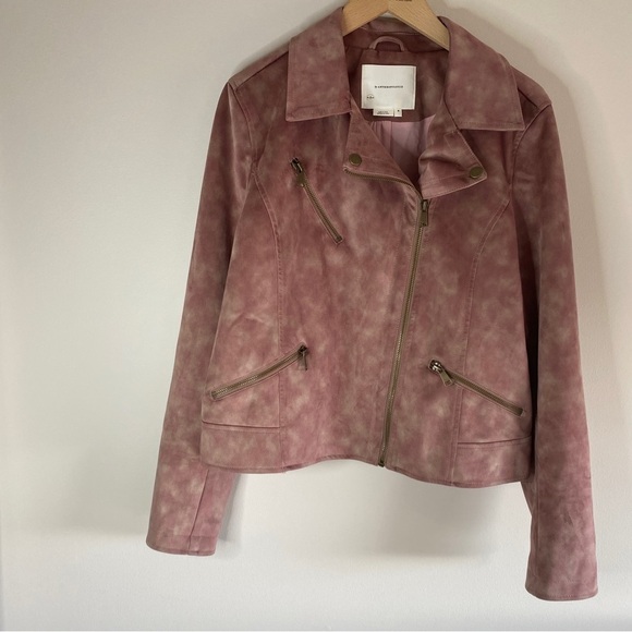 ANTHROPOLOGIE Lucy Pink Suede Tie Dye Moto Jacket - Picture 5 of 8